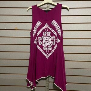 Signature Studio Womens Plus Size XL Magenta Embroidered Tunic Tank Top Tribal